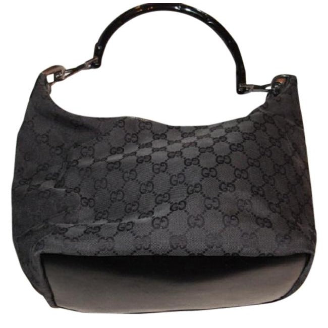 Gucci Vintage Pursesdesigner Purses Black Large G Logo Print Canvas And Black Leather Accents Hobo B