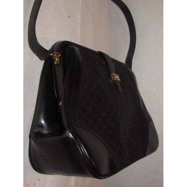 Gucci Vintage Satchelsdesigner Purses Black Small G Logo Print Canvas And Black Leather Satchel