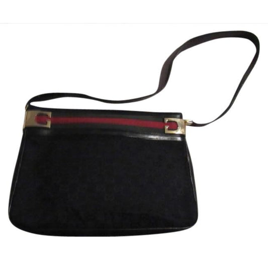 Gucci W Guccissima Canvasleather Sherry Stripe Top Black G Printred And Green Canvas Leather Shoulde