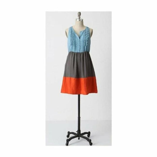 Moulinette Soeurs Blue Orange And Gray Anthropologie Color Blocked Sleeveless Short Casual Dress