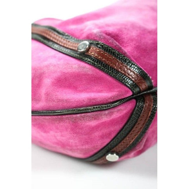 Dolce And Gabbana Style Pursesdesigner Purses Hot Pink Suede And Black And Red Leather With Bold Chr