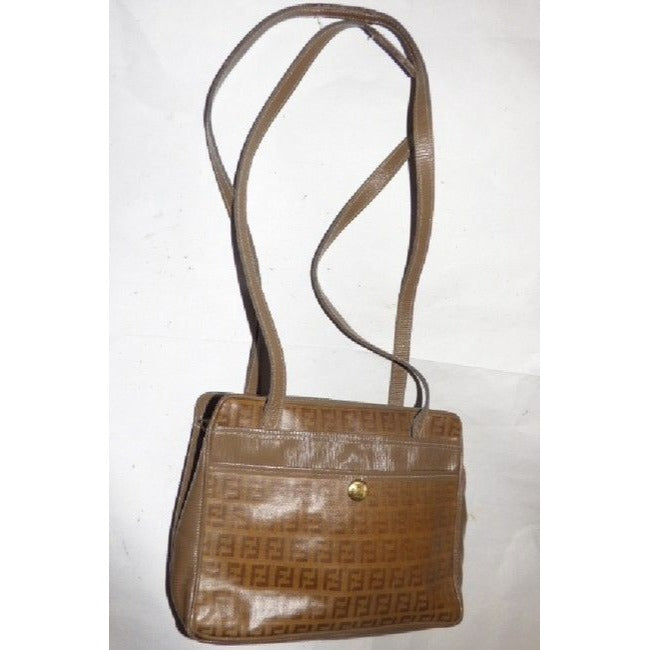 Fendi W Ctd Canvasleather Two Longer Straps Yellowbrown Zucchino Print Canvas And Leather Satchel