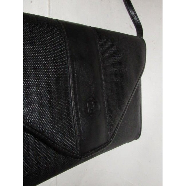 Fendi Vintage Thin Regimental Stripe Print Black Grey Coated Canvas And Leather Two-Way Shoulder Bag or Clutch