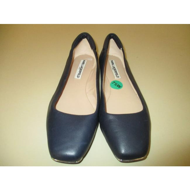 Karl Lagerfeld Midnight Blue Buttery Soft Leather Square Toe Ballet Flats Size Us