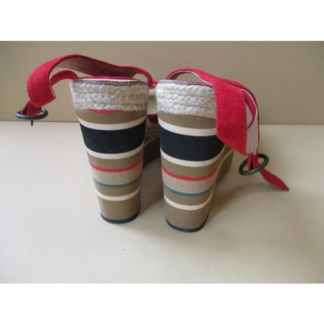 Red Suede Striped Cork Foam Platform Sandals Size Us