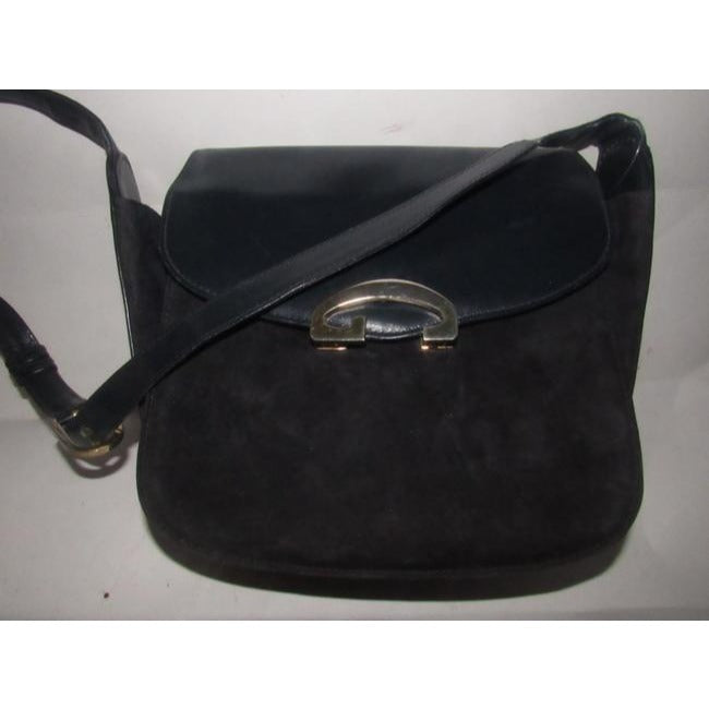 Gucci Vintage Pursesdesigner Purses Navy Leather And Grey Suede Shoulder Bag