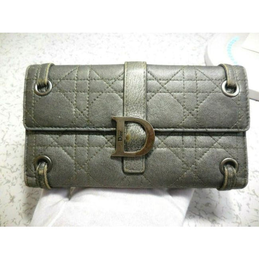 Dior Quilted Silver Leather With Muted Chrome Accents Xl Lady Cannage Miss Continental Checkbook Wallet