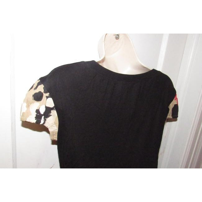 Moschino Black With Red Brown White Black Abstract Floral Print Sleeves Top
