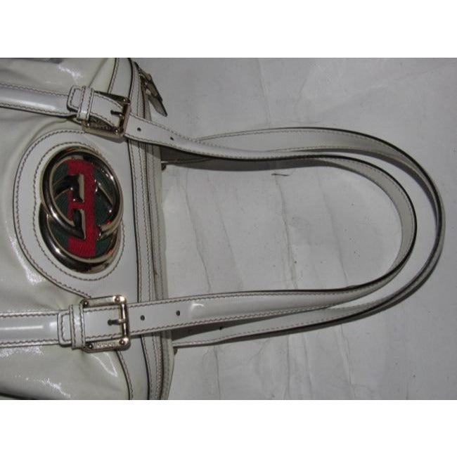 Gucci White Leather Blondie Satchel W Bold Gold GG