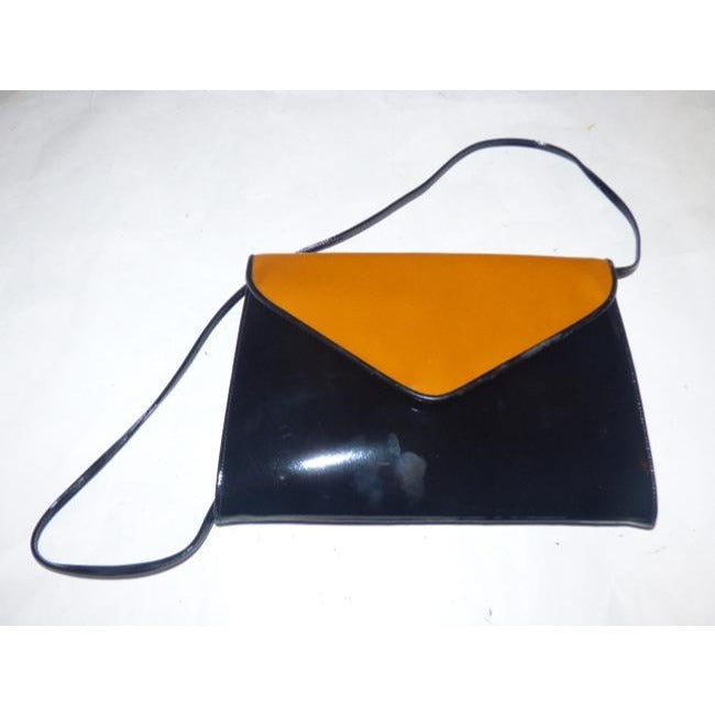 Bally Vintage Pursesdesigner Purses Yellow Ish Orange And Black Patent Leather Shoulder Bag