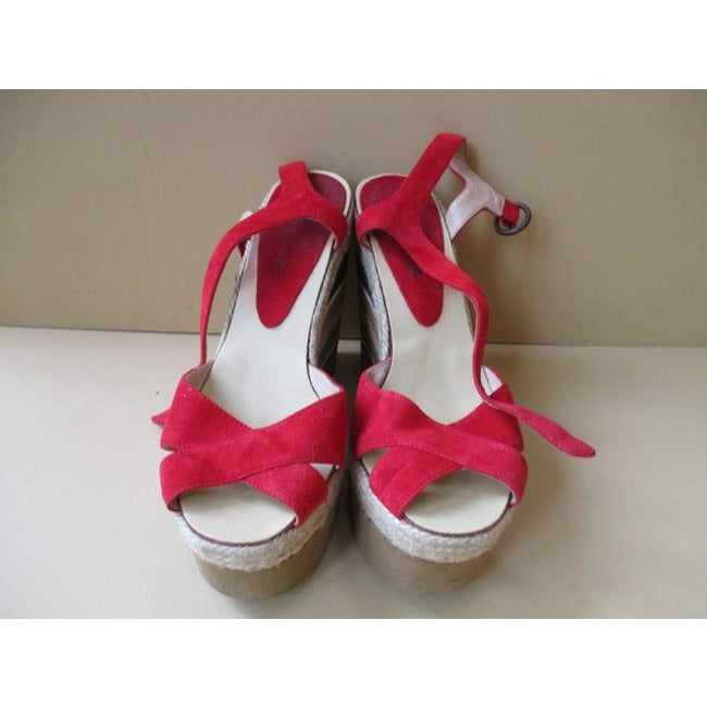 Red Suede Striped Cork Foam Platform Sandals Size Us