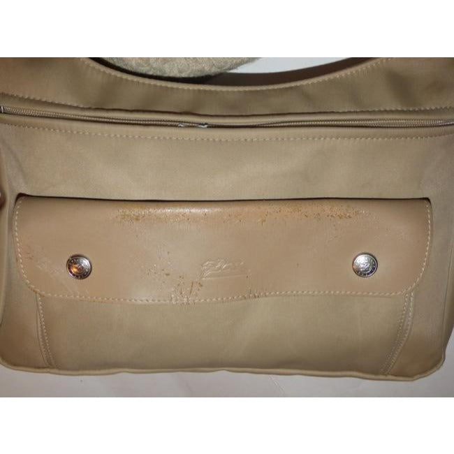 Longchamp Vintage Khaki Or Tan Leather And Heavy Canvas Fabric Nylon Messenger