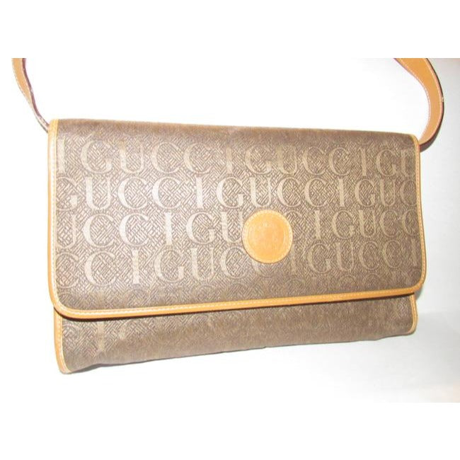 Gucci Vintage Pursesdesigner Purses Brown Gucci Print Canvas And Camel Leather Shoulder Bag