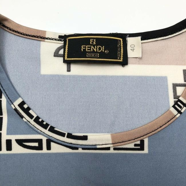 Fendi Blue Brown Black Zucca Logo Print Blouse