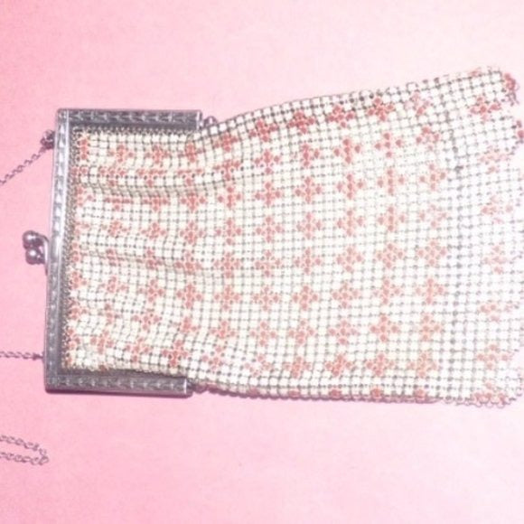 Whiting & Davis Vintage Art Deco Sterling Mesh with Red and Cream Designer Purse