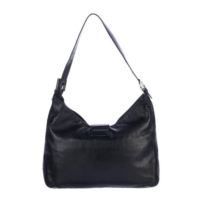 Fendi Shoulder Bag Hobo W V Shaped Style Clasp Black Leatherenamel Ff Satchel