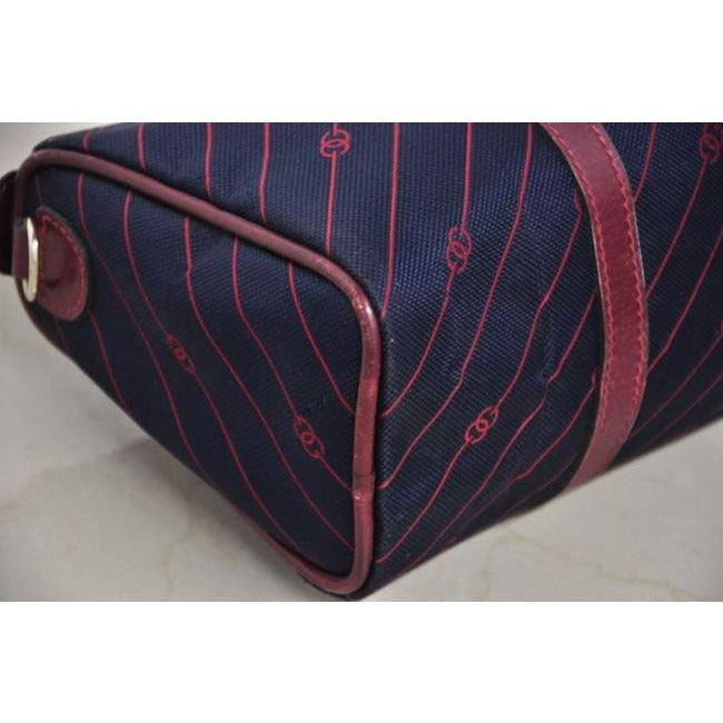 Gucci Boston Xl Anniversary Canvas Leather Two Way Navy W Red Diagonal G Print