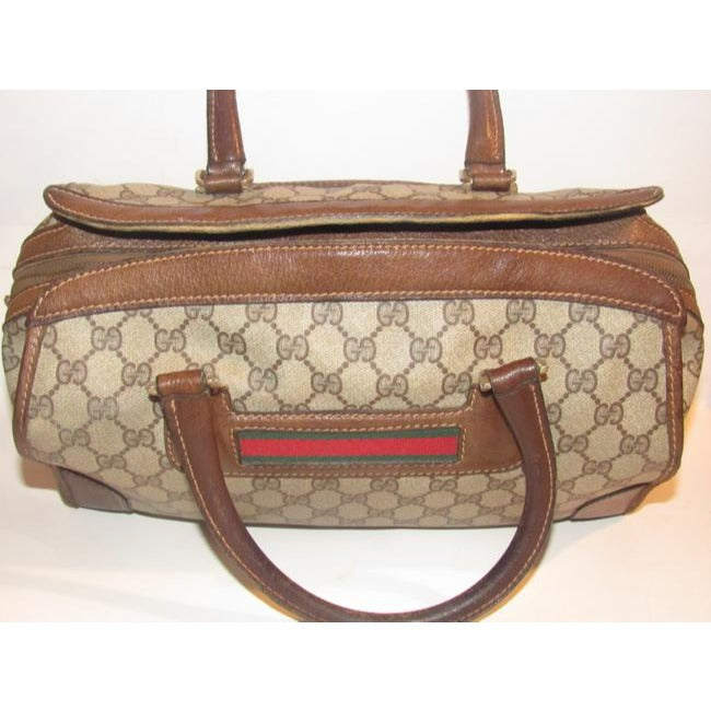 Gucci Supreme Brown Large G Logo Print Coated Canvas And Brown Leather With Red And Green Stripe