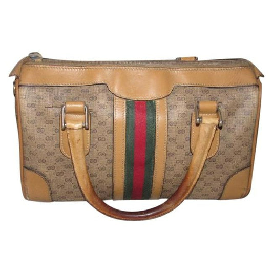 Gucci Boston Vintage Shades Of Brown With Wide Red Green Stripe Leather