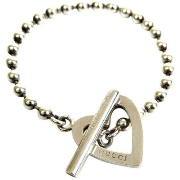 Gucci Sterling Silver Open Heart Charm Bracelet