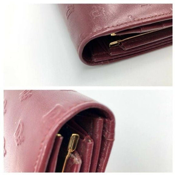 Dior Dark Red Leather Wallet w Embossed Oblique Trotter Print