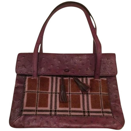 Saks Fifth Avenue Vintage Pursesdesigner Purses Purple Ostrich Leather And Plaid Pony Hair And Hobo