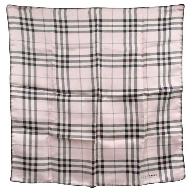 Burberry Pink Black Nova Check Plaid Print Silk Scarf