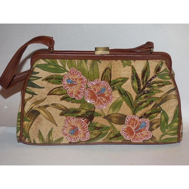 Vintage Pursesvintage Purses Floral And Brown Canvas Leather Shoulder Bag