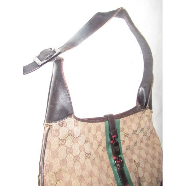 Gucci Jackie Vintage Pursesdesigner Purses Brown Leather And Gg Canvas Shoulder Bag