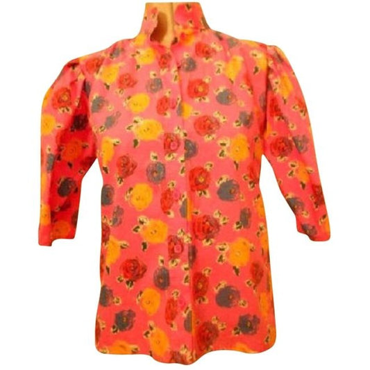 Emanuel Ungaro Pink With Red Blue Yellow Floral Print Button Down