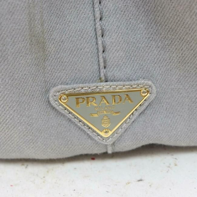 Prada Shoulder Bag Canapa Two Way Style Grey Heavy Canvas With A White Logo