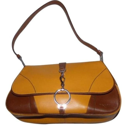 Prada Shoulder Bag Color Block Yellow And Brown Leather Satchel