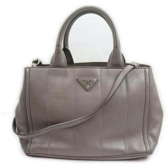 Prada Vitello Daino Top Handle Two Way Grey Leather Chrome Satchel