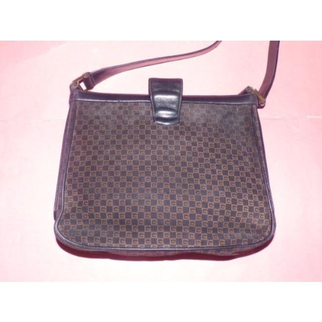 Vintage, RARE, Gucci, mod, black & brown square G logo print n suede, 1973 hobo style purse