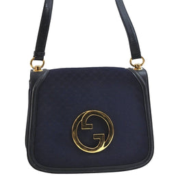 Vintage, RARE, Gucci 'Blondie' shoulder bag made from blue micro Guccissima print canvas & navy leather with an XL, cut out , gold 'GG'