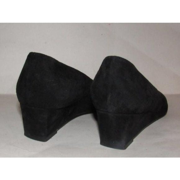 Stuart Weitzman Black Suede Wedges w Fabric Accents