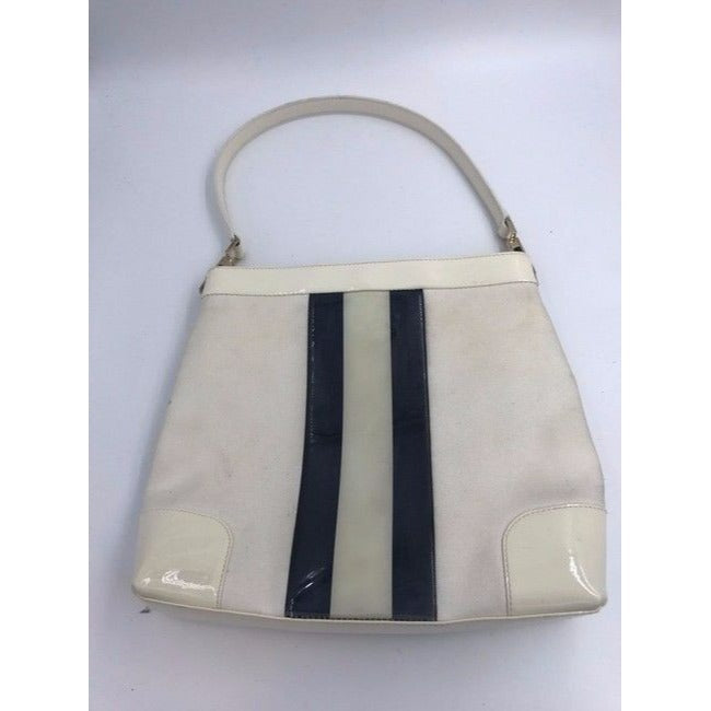 Gucci Vintage White Canvas White Patent Leather Tote