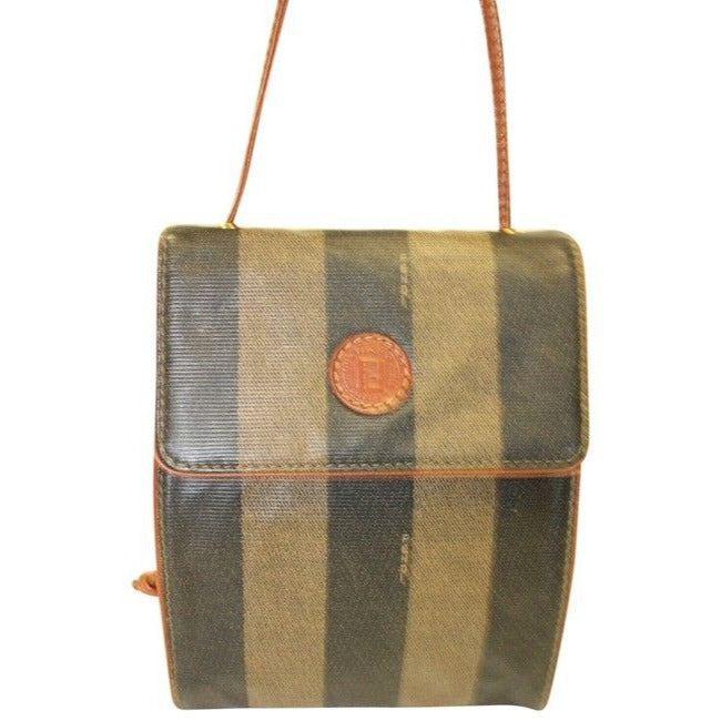 Fendi Belt Or Shoulder Purse Pequin Stripe In Browns Coated Canvas And Leather Cross Body Bag