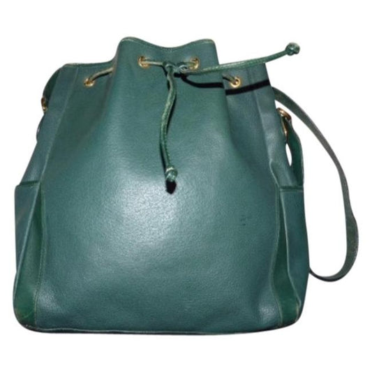 RARE, Gucci, emerald green leather, XL, horse-bit bucket style shoulder bag with horseshoe accents