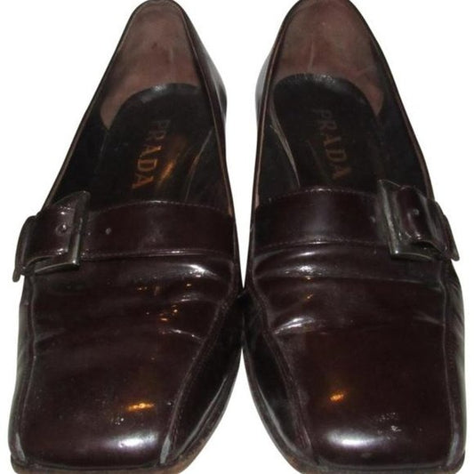 Prada RETRO Dark Brown Glossy Leather Square Toe Loafers