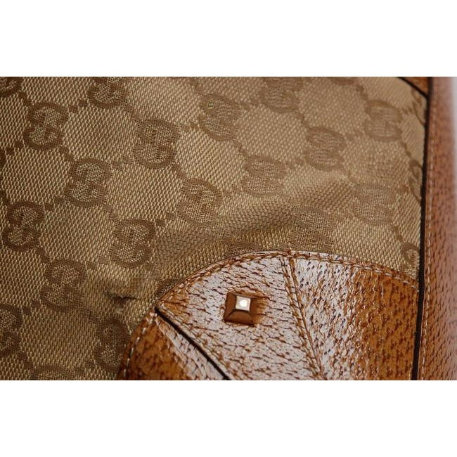 Gucci Bardot Vintage Brown Large G Logo Print Canvas And Patent Glossy Brown Leather