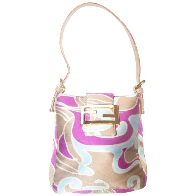 Fendi Limited Edition Colorful Print Silk & Leather Baguette