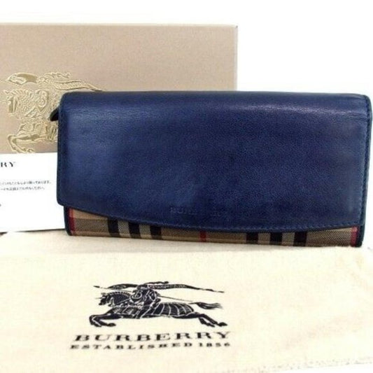 Burberry Nova Check Plaid & Blue Leather XL Wallet