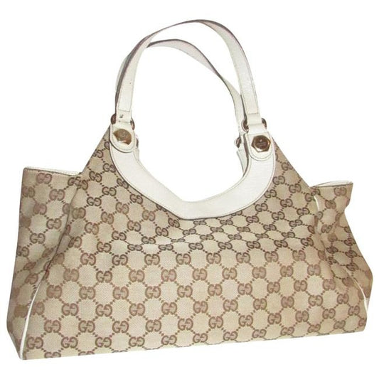 Gucci Print Canvasleather Charmy Brown Guccissimawhite Lthr Gg Canvas And Leather Satchel