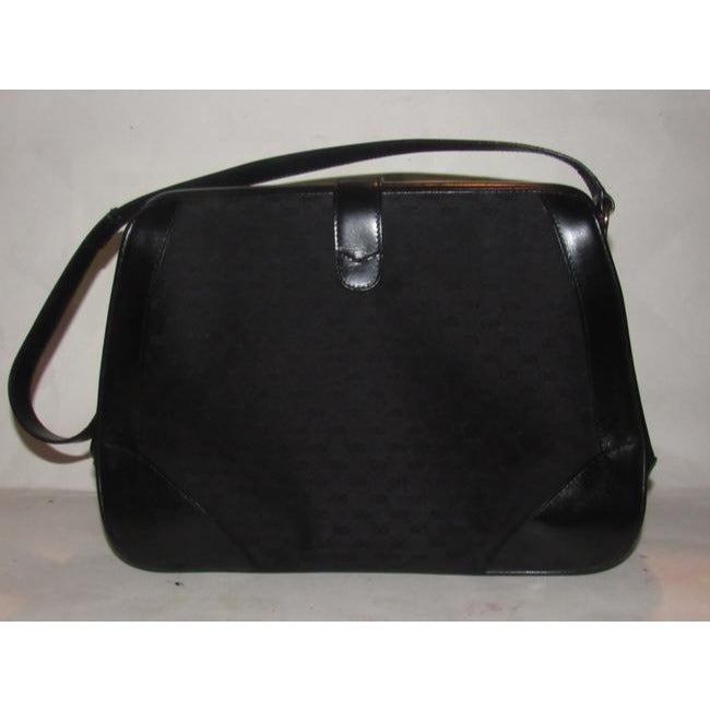 Gucci Vintage Satchelsdesigner Purses Black Small G Logo Print Canvas And Black Leather Satchel