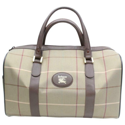 Burberry Window Pane Purses Greenish Khaki Red And Cream Plaid Heavy Canvas And Brown Leather Fabric