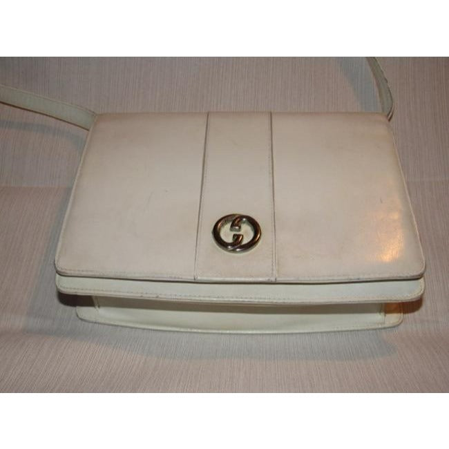 Gucci Vintage White With Chrome Accents Leather Shoulder Bag