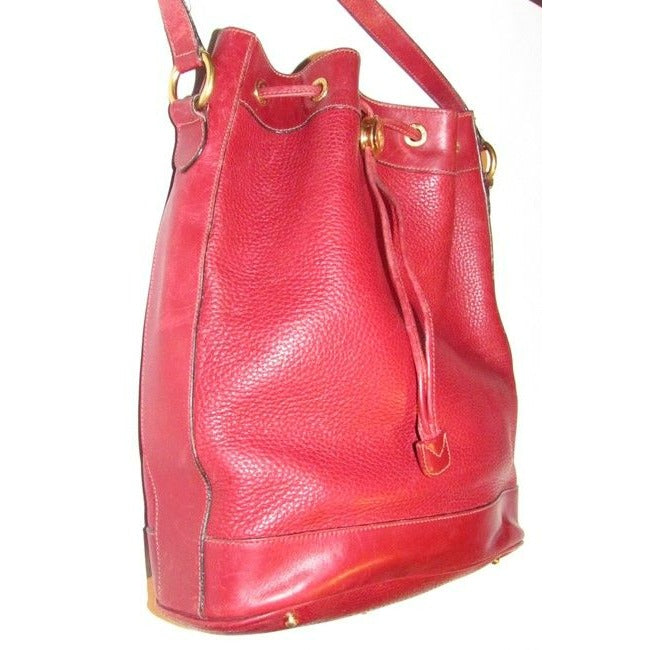 Gucci Xl Bucket Bag W Pebbled Drawstring W Smooth Trim True Red Gold Accents Leather Satchel