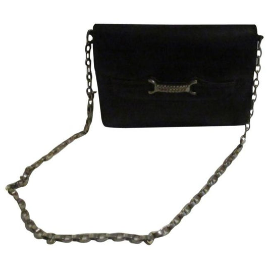 Gucci Horsebit Clutch W Structured Boxy Two Way Strap Black Leather Gold Chain Shoulder Bag