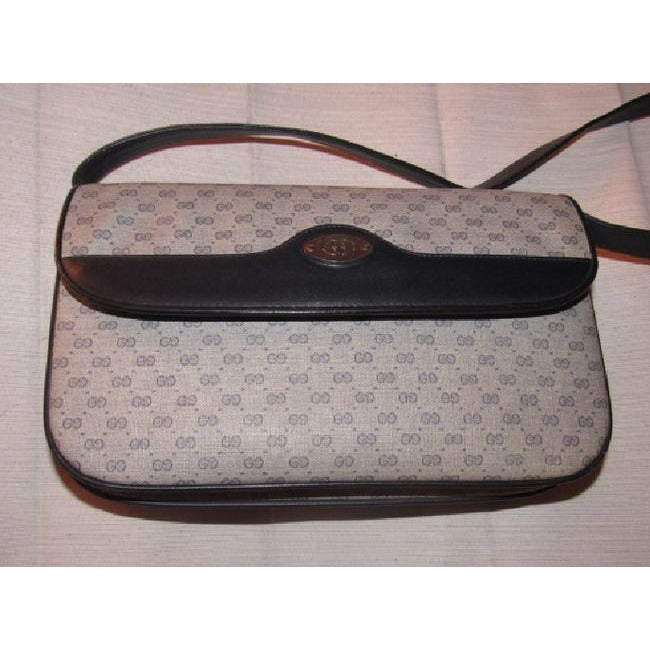 Gucci Vintage Navy Small G Logo Print Coated Canvas And Navy Leather Shoulder